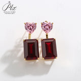 Lab Grown Gemstone Earrings Spark Emerald Cut 925 Sterling Silver Ruby/Emerald/Moissanite 2 Ways Wear for Women Hypoallergenic Versatile Daily Wear