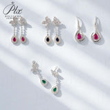 4X6mm Lab Grown Gemstone Earrings Ruby Sapphire Colombia S925 Butterfly Long Earring for Women Fashionable Christmas Party Daily