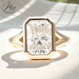 Radiant Cut Ring with 3CT D Color Moissanite Diamond 10k 14k 18K Gold Plated 925 Silver for Women Engagement Wedding Jewely