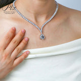 Elegant 925 Sterling Silver Crystal Necklace with Pear/Emerald/Round/Radiant Pendant Luxury Sparkling Jewelry for Weddings Parties and Special Events