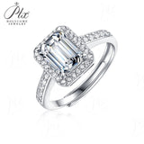 Lustrous Emerald Cut Moissanite Halo Pavé-Accented Ring Women Only Gifts For Festivals And Anniversaries