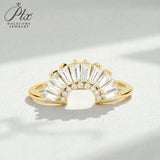Sector Finger Ring with D Color Tifang-shaped Moissanite 10k 14k 18K Gold Plated 925 Silver for Daily Party Fine Jewely Gift