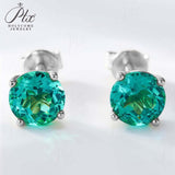 925 Sterling Silver  Lab Grown Gemstone Round Four-Claw Earrings ruby sapphire Emerald Anniversary Collection