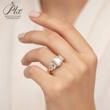 Moissanite Ring with Emerald Cut Crafted in 10K/14K/18K Gold Geometric Layered Band Vintage Wedding Ring Anniversary Gift for