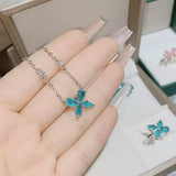 Stud Earring Necklace Jewelry Set Lab Paraiba Sapphire S925 Sterling Silver Marquise Pear are suitable for engagements
