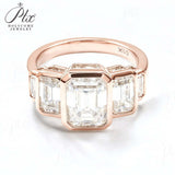 Moissanite Ring with Emerald Cut Crafted in 10K/14K/18K Gold Geometric Layered Band Vintage Wedding Ring Anniversary Gift for
