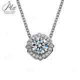 Floral Round Moissanite Halo Pendant Necklace Women Only Gifts For Festivals And Anniversaries