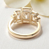 Moissanite Ring with Emerald Cut Crafted in 10K/14K/18K Gold Geometric Layered Band Vintage Wedding Ring Anniversary Gift for