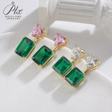 Lab Grown Gemstone Earrings Spark Emerald Cut 925 Sterling Silver Ruby/Emerald/Moissanite 2 Ways Wear for Women Hypoallergenic Versatile Daily Wear
