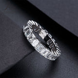 High Quality 4 Prong Emerald Cut DEF VS Lab Diamond Eternity Band 925 Sterling Silver Ring Proposal Ring