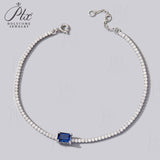 White Gold Emerald Cut Bracelet with Lab Grown Emerald Ruby Sapphire Cultured Gemstone Tennis Bracelet Fine Jewelry Gift