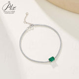 White Gold Emerald Cut Bracelet with Lab Grown Emerald Ruby Sapphire Cultured Gemstone Tennis Bracelet Fine Jewelry Gift