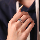 Engagement Ring Salt and Pepper Moissanite Diamond Pear Cut 925 Sterling Silver Plated with 18k Gold Wedding Jewelry Vintage