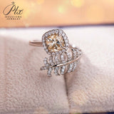 Feather Cushion Cut Champagne Moissanite Wrap Ring Women Only Gifts For Festivals And Anniversaries