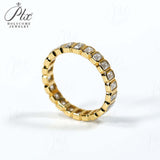 Moissanite Ring Full Eternity Engagement Ring Emerald Cut 18K 14K Gold Silver Band Wedding Band jewelry for Women Bezel Set