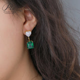 Lab Grown Gemstone Earrings Spark Emerald Cut 925 Sterling Silver Ruby/Emerald/Moissanite 2 Ways Wear for Women Hypoallergenic Versatile Daily Wear