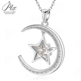 925 Sterling Silver Gold-Plated Moon and Star Pendant Necklace Set with D/VVS1 Grade Moissanite Suitable As A Gift