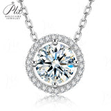 Round Cut 1CT Moissanite 925 Sterling Silver Halo Hollow Pendant Necklace