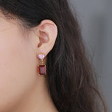 Lab Grown Gemstone Earrings Spark Emerald Cut 925 Sterling Silver Ruby/Emerald/Moissanite 2 Ways Wear for Women Hypoallergenic Versatile Daily Wear