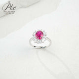 Flower Ring with 1.7-2.5CT Oval Lab Grown Ruby Sapphire Colombian Padparadscha 925 Silver Women Engagement Christmas Party Gift