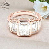 Moissanite Ring with Emerald Cut Crafted in 10K/14K/18K Gold Geometric Layered Band Vintage Wedding Ring Anniversary Gift for