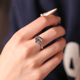 Engagement Ring Salt and Pepper Moissanite Diamond Pear Cut 925 Sterling Silver Plated with 18k Gold Wedding Jewelry Vintage