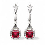 Lab Grown Gemstone Asscher Cut Earrings 10k 14k 18k  Ruby Sapphire  Columbia Emerald VVS1 Clarity Moissanite Diamonds