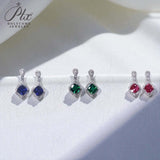 Lab Grown Gemstone Earrings 1.8-2.7CT Chubby Square Ruby Sapphire Colombia Side Moisanite S925 for Women Engagement Christmas