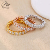 S925 Silver Pave Ring White Moissanite Ring Round Brilliant Cut Party Wedding Engagement Jewelry Gift