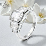 Moissanite Ring with Emerald Cut Crafted in 10K/14K/18K Gold Geometric Layered Band Vintage Wedding Ring Anniversary Gift for