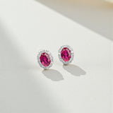 Lab Grown Gemstone Earring 1.7-2CT Oval Ruby Sapphire Colombia With Moissanite S925 Hypoallergenic Earring for Women Girls Gift