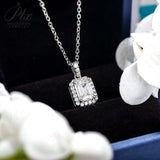 Emerald Cut 1/2CT 925 Sterling Silver Halo Moissanite Pendant Necklace Women Only Gifts For Festivals And Anniversaries