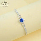 Lab Grown Ruby Sapphire Padparadscha Round Brilliant Cut Bracelet White Gold Fine Jewelry Wedding Gift