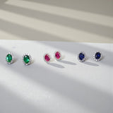 Lab Grown Gemstone Earring 1.7-2CT Oval Ruby Sapphire Colombia With Moissanite S925 Hypoallergenic Earring for Women Girls Gift