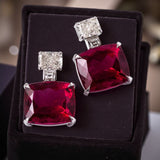 Lab-Grown Gemstone Earrings with D Color Moissanite 925 Silver Chubby Rectangular Anniversary Gift Hypoallergenic