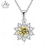 Moissanite Necklace Sunflower Pendant Multicolor Round Cut 1ct Women Wedding Party Engagement Special Gifts Charms Fine Jewelry