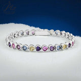 Rainbow Zircon Bracelet Heart Cut Stones Bright Multi-Color Shine Trendy Adjustable Fashion Accessory for Women Gift-Giving
