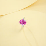 Egg-shaped Ring with Lab Grown Ruby Sapphire Zambian Padparadscha 925 Silver Circle for Engagement Christmas Party Fine Jewely