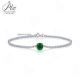 Lab-Grown Gemstone Bracelet Round Ruby Colombian Paraiba Four-Prong 925 Sterling Silver CZ Accents Christmas Gift NoFade Quality