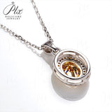 2CT Oval Cut Champagne Moissanite Double Halo Pendant Necklace
