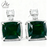 Lab-Grown Gemstone Earrings with D Color Moissanite 925 Silver Chubby Rectangular Anniversary Gift Hypoallergenic