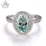 3CT Oval Shape Fancy Vivid Blue Moissanite Half Eternity Halo Adjustable Ring