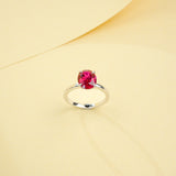 Egg-shaped Ring with Lab Grown Ruby Sapphire Zambian Padparadscha 925 Silver Circle for Engagement Christmas Party Fine Jewely