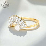 Sector Finger Ring with D Color Tifang-shaped Moissanite 10k 14k 18K Gold Plated 925 Silver for Daily Party Fine Jewely Gift