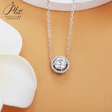 Round Cut 1CT Moissanite 925 Sterling Silver Halo Hollow Pendant Necklace