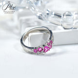 Ring Flower Bud Shape Lab Grown Pink Sapphire 10K 14K 925 Sterling Silver Wedding Band jewelry for Woman Men Romantic Charms