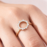 HMJ Ring Lab Grown Diamond 18K 14K 10K Gold Silver Band Sunflower Halo jewelry for Men Women No Fade Dazzling Fire Vintage