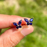 925 Sterling Silver / 10K / 14K / 18K Black-Plated Stud Earrings for Women - Butterfly Design with D-Color Moissanite Ruby Sapphire & Emerald