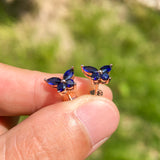 925 Sterling Silver / 10K / 14K / 18K Black-Plated Stud Earrings for Women - Butterfly Design with D-Color Moissanite Ruby Sapphire & Emerald