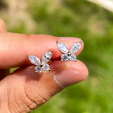 925 Sterling Silver / 10K / 14K / 18K Black-Plated Stud Earrings for Women - Butterfly Design with D-Color Moissanite Ruby Sapphire & Emerald